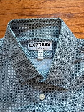 Express Men's Button-Down Shirt in Teal Micro Geo
